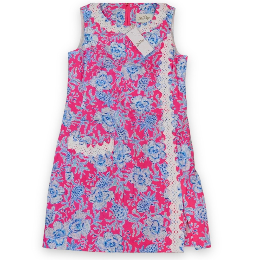 Lilly Pulitzer Roxie Shift Romper Dress‎ Wave N Sea Pink Floral Lace Trim 00